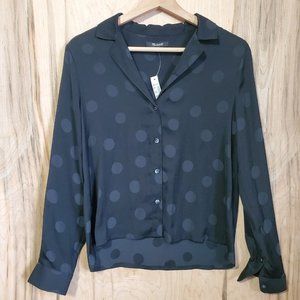Madewell Black Jacquard Dot Pajama Style Top Button Blouse Womens Sz Small NWT